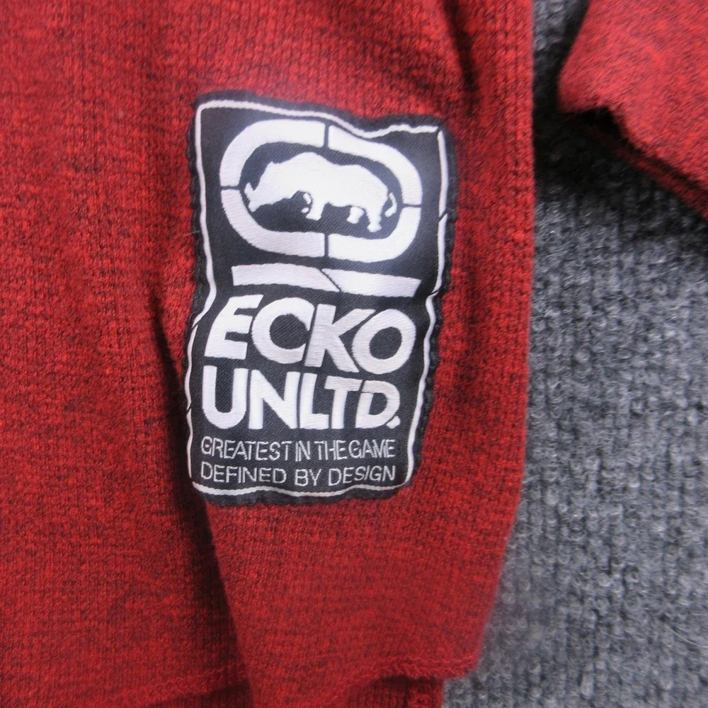 Ecko Unltd Sweater Mens XL Red Waffle Knit Crewneck Pullover Long Sleeve Logo‎